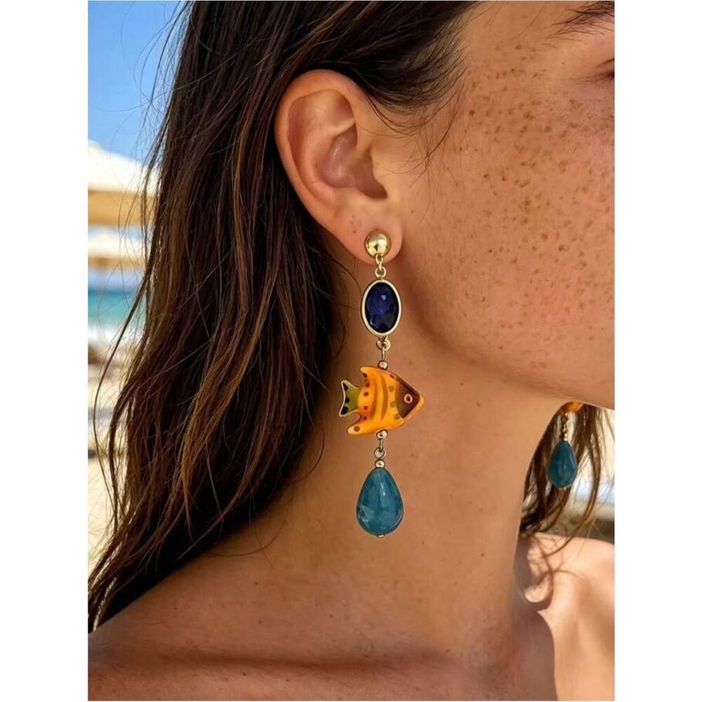 Orange Fish Drop Earrings A1650